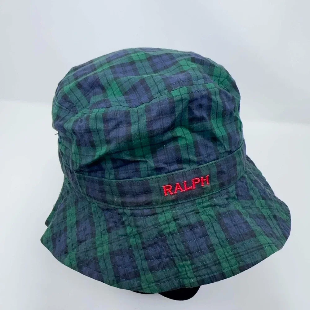 Ralph Lauren Reversible Bucket Hat Black Watch Plaid Nylon RALPH Embroidered OSF